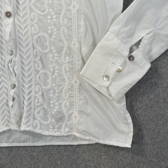 Rapsodia White Embroidered Button Down Blouse Women's Medium Cotton Long Sleeve - Picture 4 of 11